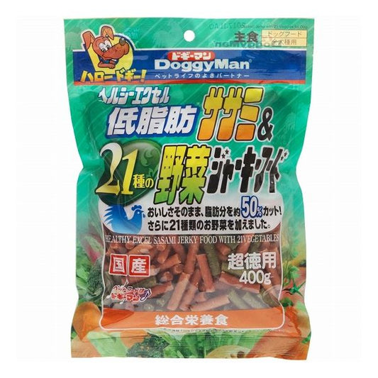 【12個セット】 ドギーマン ヘルシーエクセル低脂肪ササミ&21種の野菜ジャーキーフード 400g x12